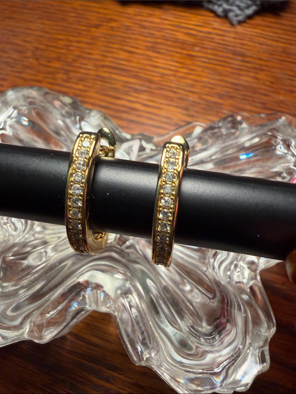 Gold Cubic Zirconia Hoop Earrings - Elegant Pavé Huggies